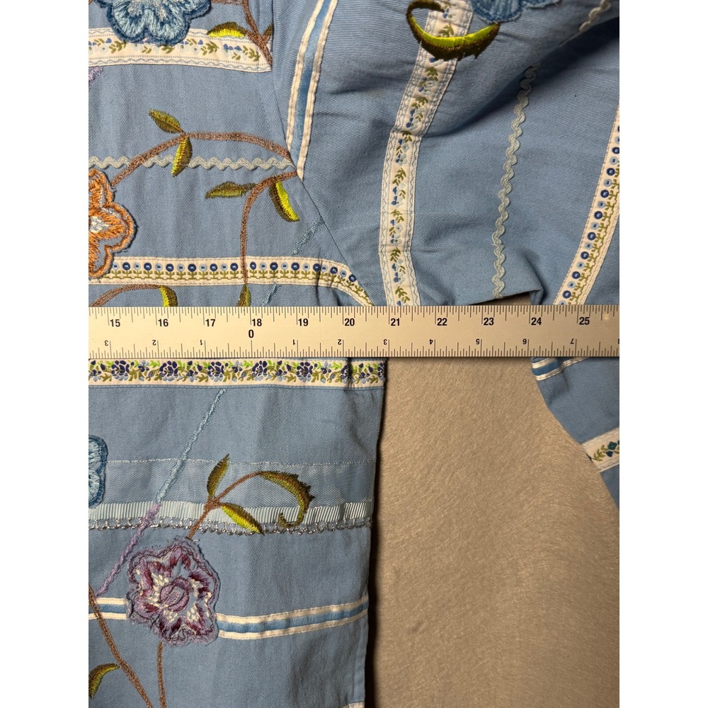 Tantrums Vintage Blue Floral Embroidered Cotton Jacket Ribbon Trim Womens Medium - Picture 4 of 6